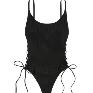 Black Medium ribbed lace up one piece by VS pink